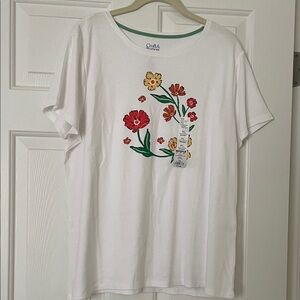 Croft & Barrow White Tee with Floral Embroidery